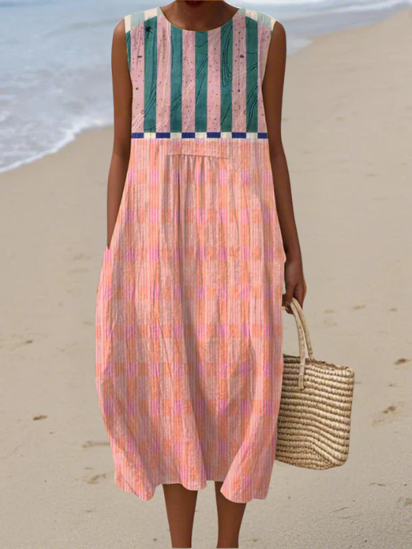 Lily™ Gestreepte pastelkleurige midi-jurk