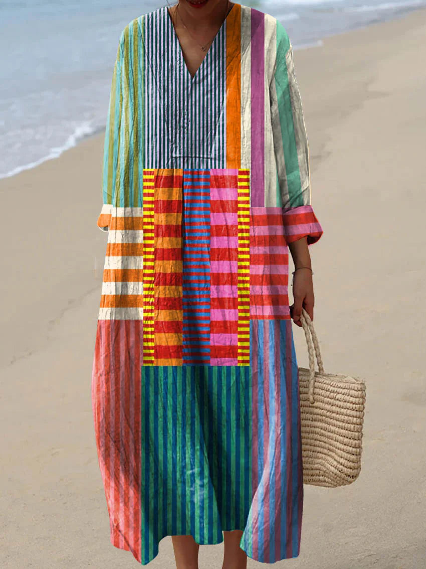 ELARA™ | MULTIKLEUR PATCHWORK MAXI JURK
