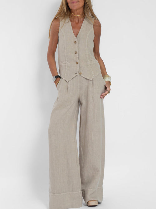 Aira - Geknoopte Vest &amp; Brede Pantalon Set