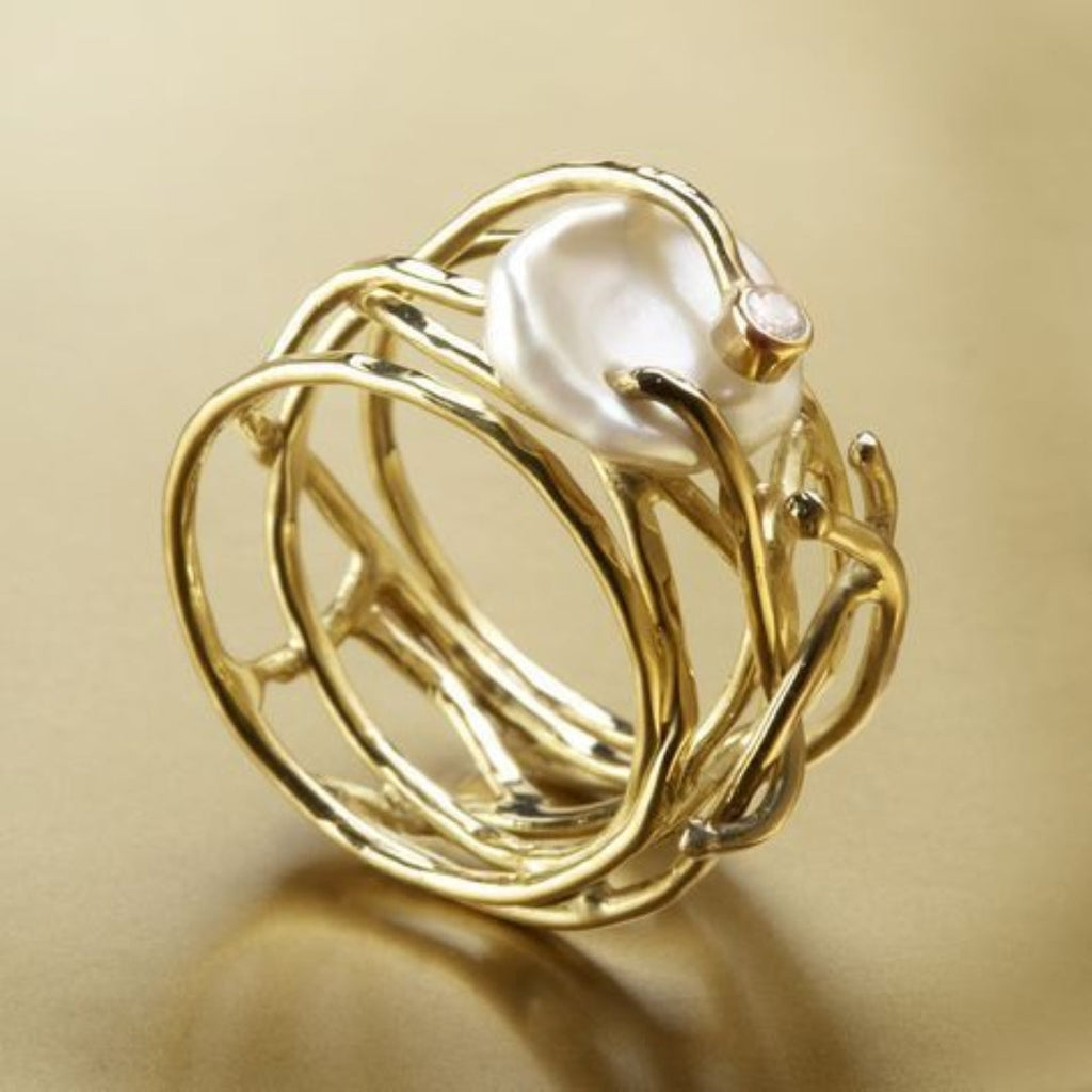 Dunne gouden ring met parels