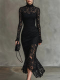 Elegante zwarte stretchkanten fishtail maxi-jurk