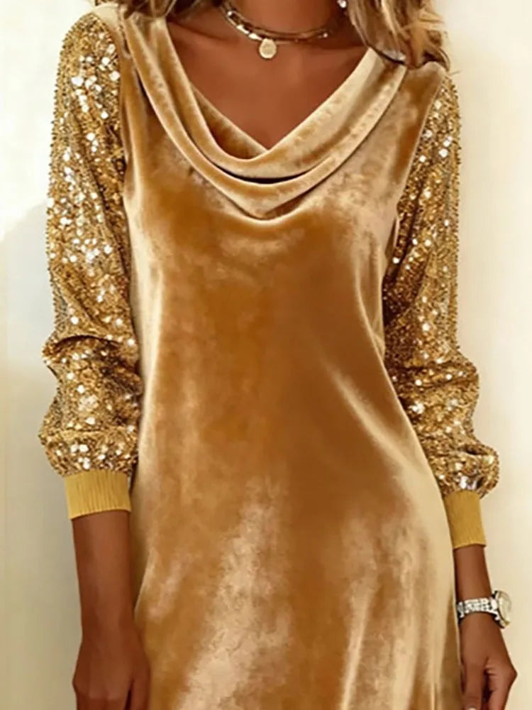 Aubrey | Fluwelen jurk met glittermouwen