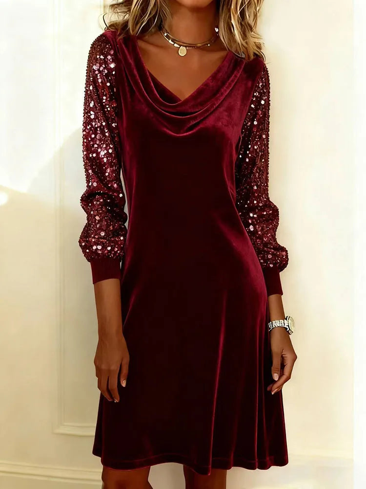 Aubrey | Fluwelen jurk met glittermouwen