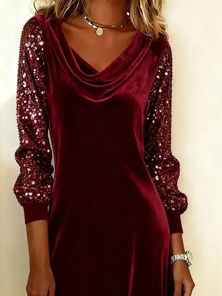 Aubrey | Fluwelen jurk met glittermouwen