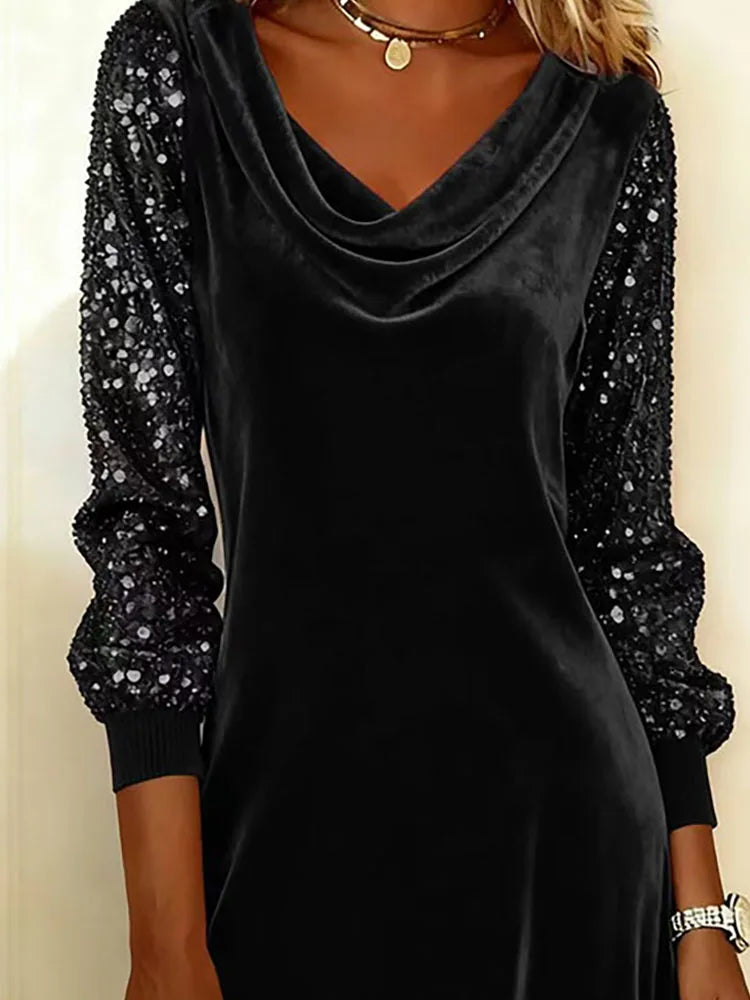 Aubrey | Fluwelen jurk met glittermouwen