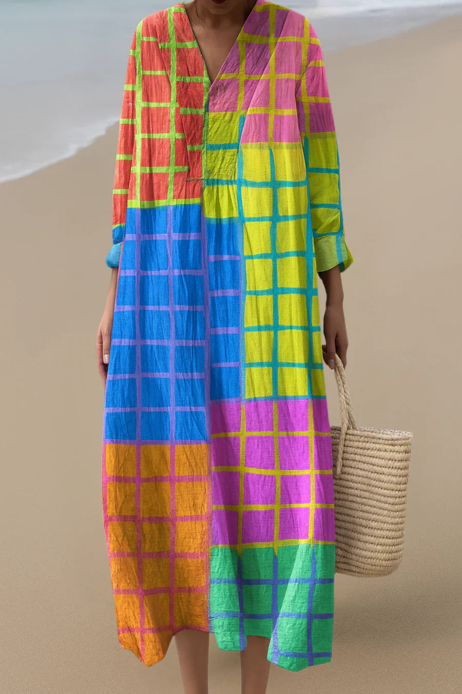 ELARA™ | KLEURRIJKE RUIT MAXI JURK