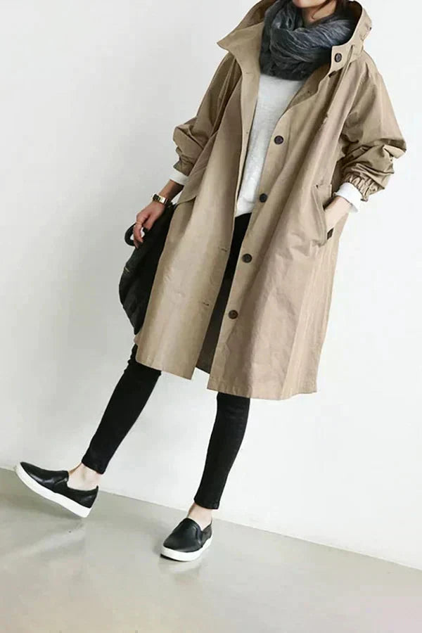 DORY | Oversized trenchcoat gecombineerd met hoodie