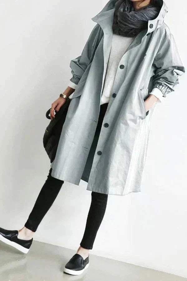 DORY | Oversized trenchcoat gecombineerd met hoodie