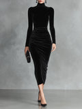 Neris | Zwarte velours bodycon jurk