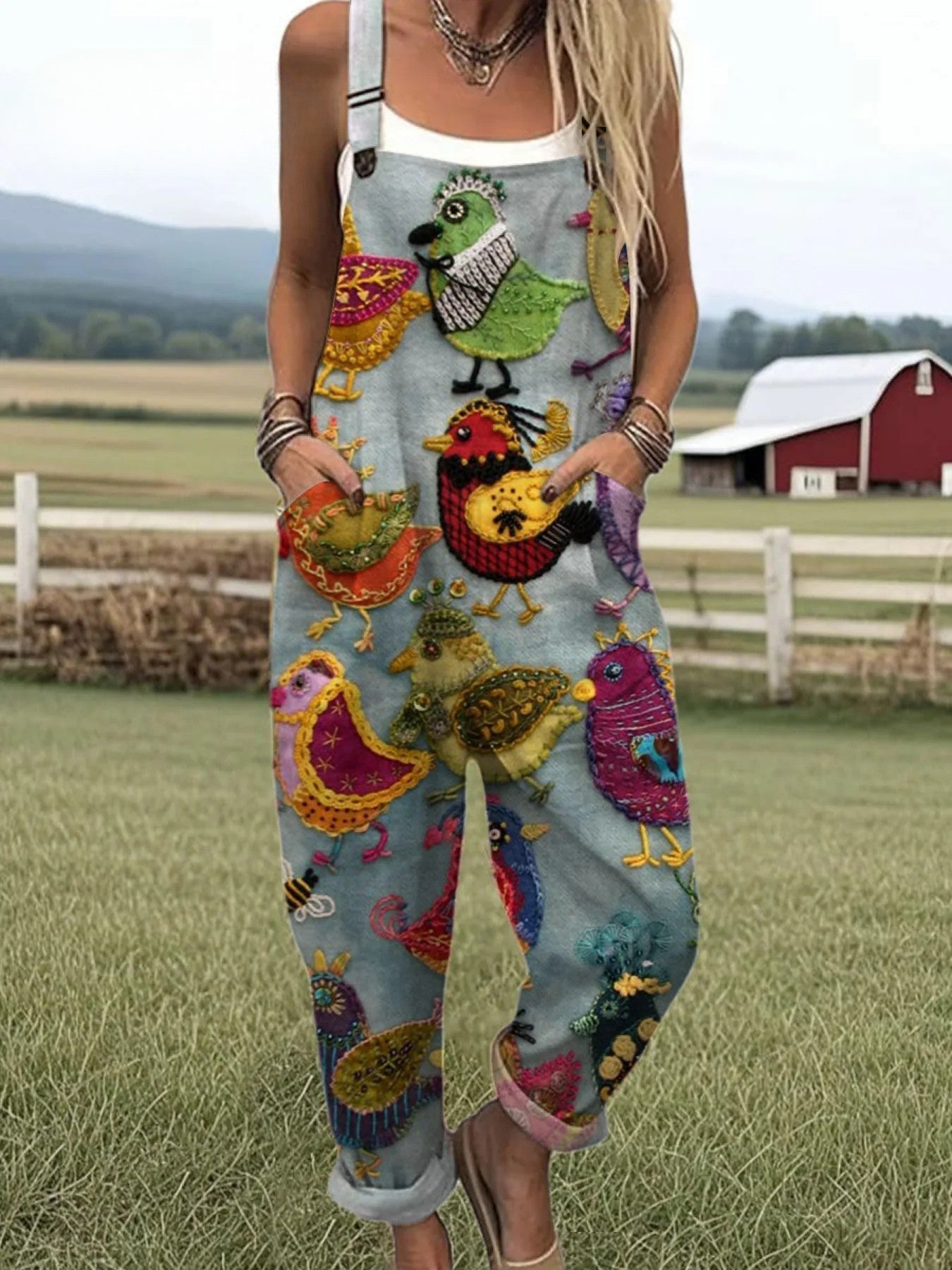 Vintage kleurrijke tuinbroek jumpsuit