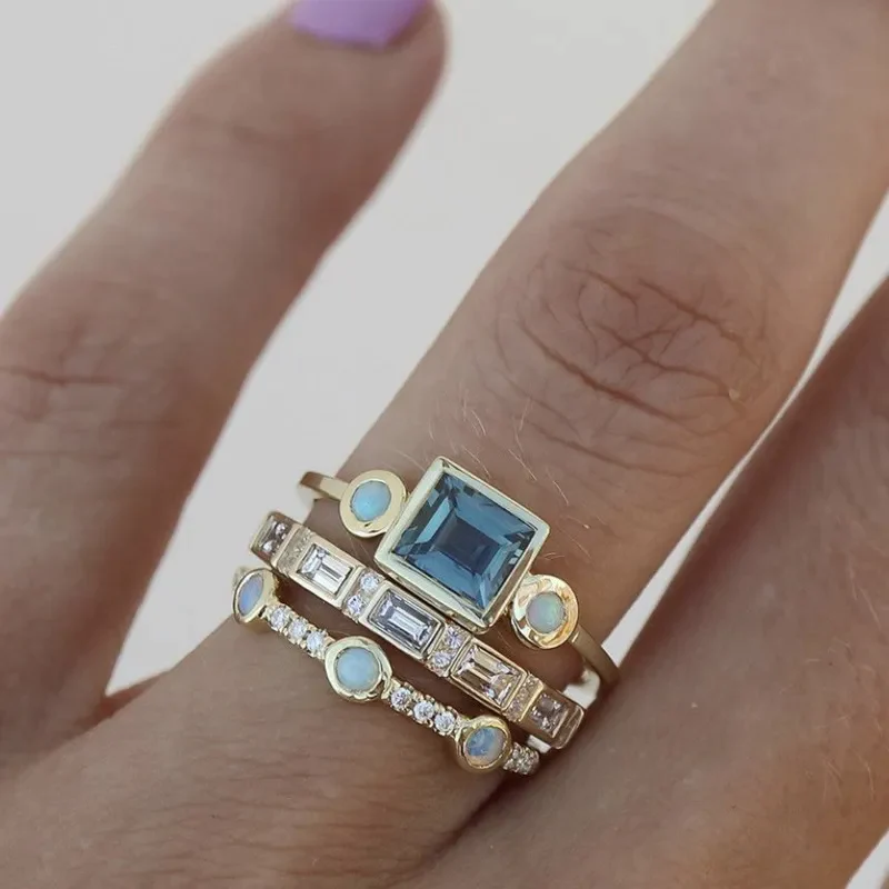 Oceaan - Vintage blauwe kristallen ring